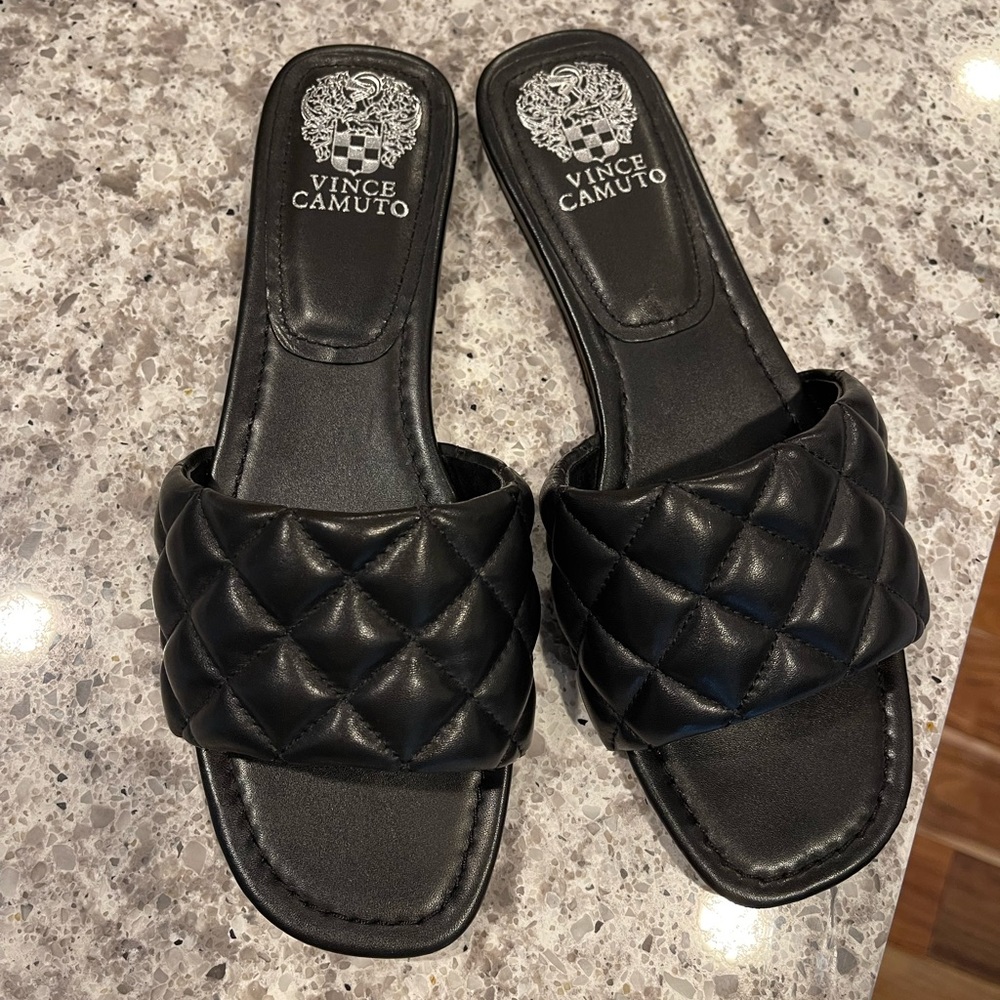 Black woven Vince Camuto slide sandals